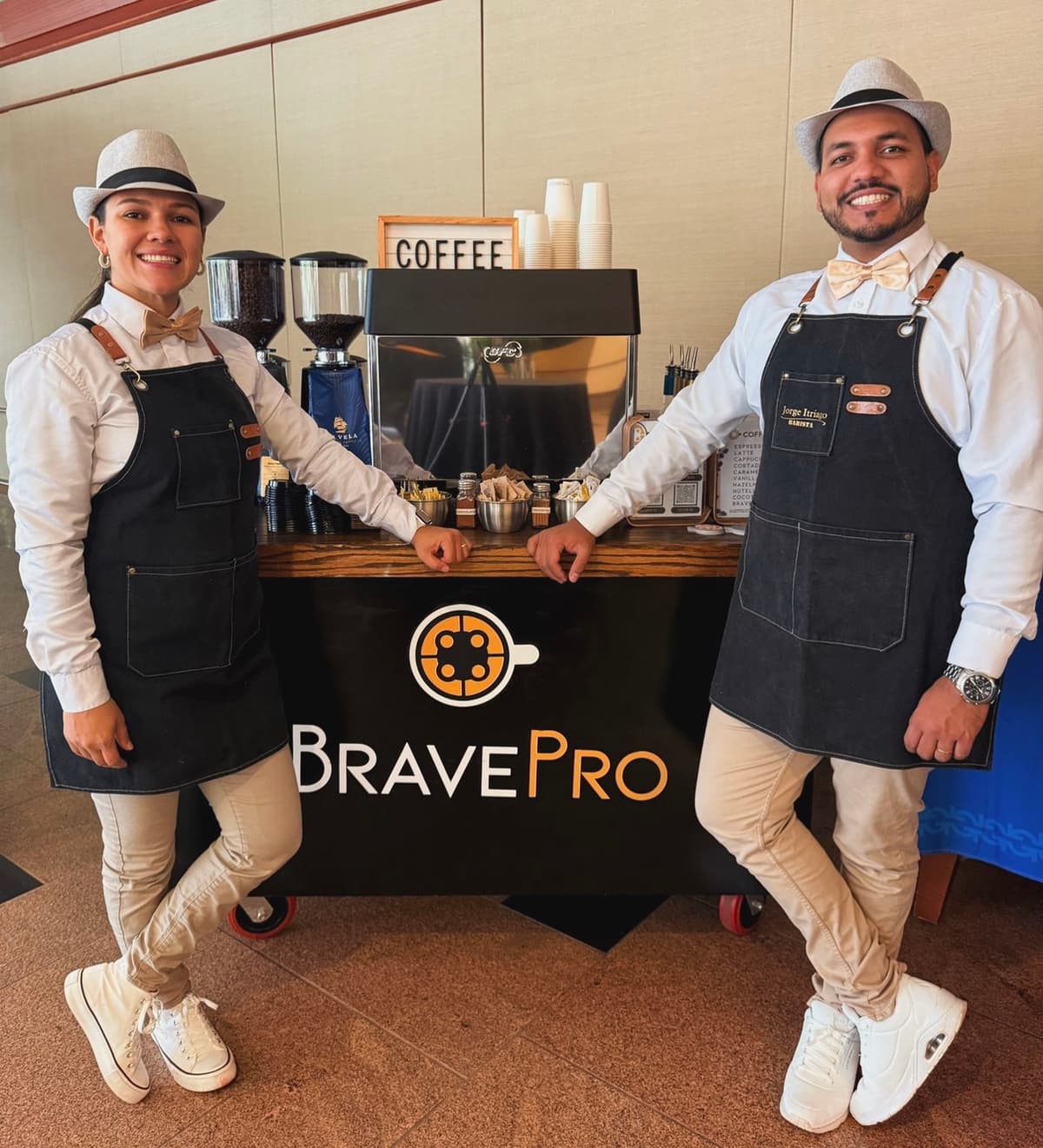 Professional BravePro baristas with mobile coffee cart